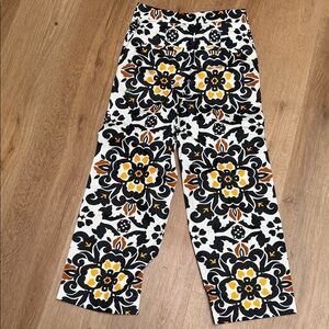 Boden Black and White Floral Pants with Orange Accents